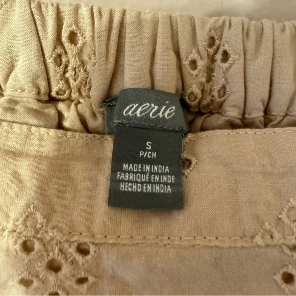 Aerie Tan Embroidered Eyelet Crop Top Tie Shoulder Size S - Picture 4 of 6